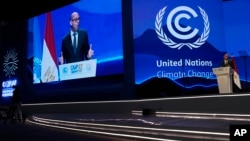 Simon Stiell, U.N. climate chief, speaks during a closing plenary session at the COP27 U.N. Climate Summit, Nov. 20, 2022, in Sharm el-Sheikh, Egypt. 
