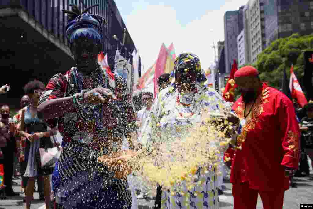 People from Afro-Brazilian religion take part in a protest during the National Black Consciousness Day in Sao Paulo, Brazil.