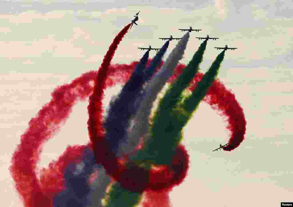 An air display is pictured ahead of the Formula One Abu Dhabi Grand Prix in Abu Dhabi, United Arab Emirate.