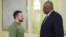 Ukrainian President Volodymyr Zelenskyy, left, and U.S. Secretary of Defense Lloyd Austin talk during their meeting in Kyiv, Ukraine, Nov. 20, 2023. (Ukrainian Presidential Press Office via AP)