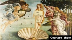 筆名"薯伯伯"的作家在社交媒體公開一張照片，看到被香港懲教院所人員，在《教養》一書中收錄的國寶級藝術畫作《維納斯的誕生》上，貼上多張”裸露！退！”的便利貼。(薯伯伯社交網站圖片)