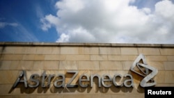 FILE - A company logo at the AstraZeneca site in Macclesfield, Britain, May 11, 2021. 