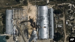 A farm storage building is seen heavily damaged after a Russian attack in Odesa region, Ukraine.