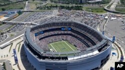 FILE - An aerial view shows MetLife Stadium in East Rutherford, New Jersey, near New York City, June 20, 2014.