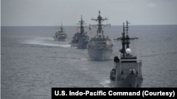 美國印太司令部2024年6月17日發布照片顯示，美國、加拿大、日本和菲律賓在南中國海舉行聯合軍演。