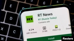 FILE - The RT News (formerly Russia Today) app is seen on a smartphone in this illustration photo taken Feb. 27, 2022.