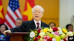 FILE - Vietnam's General Secretary Nguyen Phu Trong delivers remarks at the Communist Party of Vietnam Headquarters, in Hanoi, Sept. 10, 2023.