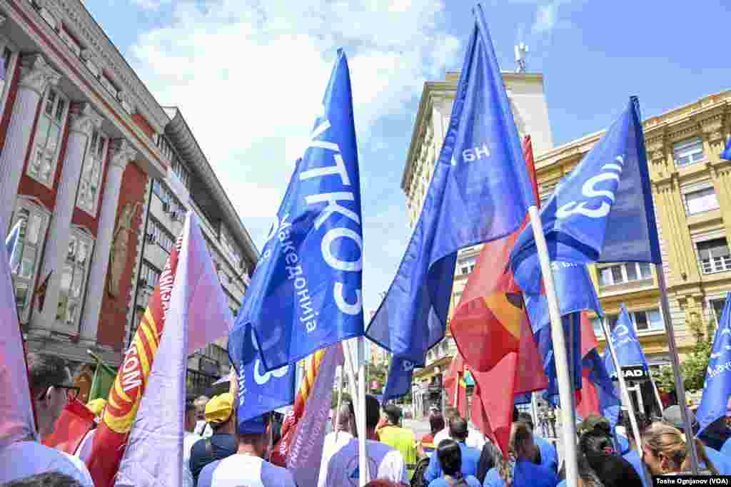  Протест на обединетите синдикати за поголеми работнички права, под мотото &bdquo;Ние работниците&ldquo;. Скопје, 1ви Мај, 2024 &nbsp; 