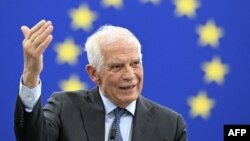 欧盟外交和安全政策高级博雷利（Josep Borrell）在法国斯特拉斯堡欧洲议会上就中欧关系问题进行辩护期间讲话。（2023年4月18日）