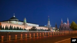 A view of Red Square at night in Moscow, June 24, 2023. 