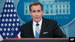 2024年5月28日，美國國家安全委員會發言人科比在白宮的每日簡報會上致詞。 （美聯社照片）