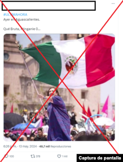 En X circuló una imagen de la candidata Xóchitl Gálvez ondeando una bandera con el escudo de México al revés, pero se trata de una manipulación de imagen.