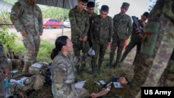U.S. Army soldiers and Philippine Army service members take part in excercises during Salaknib 24 at Fort Magsaysay, Philippines, April 9, 2024.