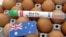 Un tubo de ensayo etiquetado como "Gripe aviar", huevos y un trozo de papel con los colores de la bandera nacional australiana se ven en esta ilustración de la imagen, el 14 de enero de 2023.