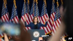 Vice President Kamala Harris campaigns for president at an event at West Allis Central High School, in West Allis, Wisconsin, July 23, 2024.