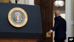 FILE - President Joe Biden walks out of the room after speaking in the Roosevelt Room of the White House in Washington, Aug. 24, 2021.