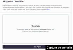 Captura de análisis de audio en programa de IA.