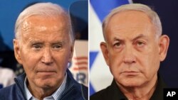 Presiden AS Joe Biden (kiri) berbicara melalui telepon dengan PM Israel Benjamin Netanyahu, Kamis (4/4) siang. 
