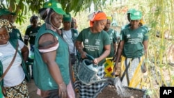 FILE - Mariama Sonko and other members of the We Are the Solution movement take part in a lemon balm workshop in the Casamance village of Niaguis, Senegal, March 7, 2024. 