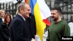 2024年1月22日，烏克蘭總統澤倫斯基在基輔會見波蘭總理圖斯克。（路透社照片）
