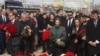 US Ambassador to Russia Lynne Tracy, center, with other ambassadors of foreign diplomatic missions, attends a laying ceremony at a makeshift memorial in front of the Crocus City Hall on the western outskirts of Moscow, March 30, 2024. 