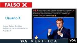 En X varias publicaciones han afirmado que Francia a declarado la guerra a Rusia y ha enviado tropas, pero esto es falso. Hasta el momento no se ha tomado una decisión como se dice en redes. Diseño: Mila Cruz.