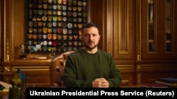 烏克蘭總統澤連斯基在基輔新年除夕發表講話。（2023年12月31日）