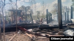 ภาพอารามวัดพุทธ ในเขตมาเกว ของเมียนมา ที่เหลือแต่ซาก หลักถูกถล่มด้วยระเบิด เมื่อ 9 พ.ค. 2567