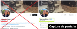 Comparación entre cuenta de X que simula ser la del canciller (izquierda) y la cuenta real del ex aspirante a la presidencia de México (derecha).