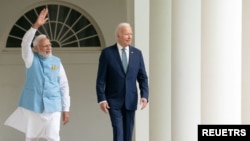 美國總統拜登在白宮會晤印度總理莫迪。 (2023年6月22日)