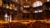 FILE - Muslim worshippers pray during the Muslim holy fasting month of Ramadan at Hagia Sophia mosque in Istanbul, Turkey, April 14, 2023. 