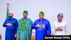 Daga hagu zuwa dama: Mohammed Umar Bago (Gwamnan jihar Neja), Abdullahi Sule (Gwamnan jihar Nasarawa), Caleb Muftwang (Gwamnan jihar Filato), Rabarand Hyacinth Alia (Gwamnan jihar Benuwe)