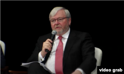 前澳大利亞總理、亞洲協會會長兼CEO陸克文（亞洲協會視頻會議截圖）