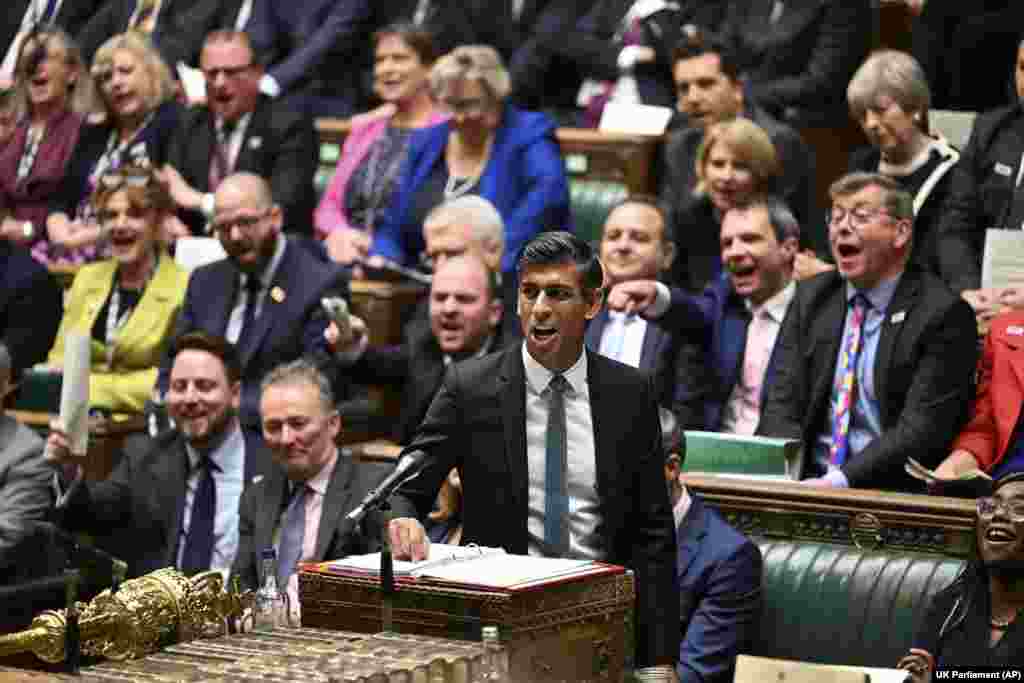 Britain's Prime Minister Rishi Sunak speaks during Prime Minister's Questions at the House of Commons in London.