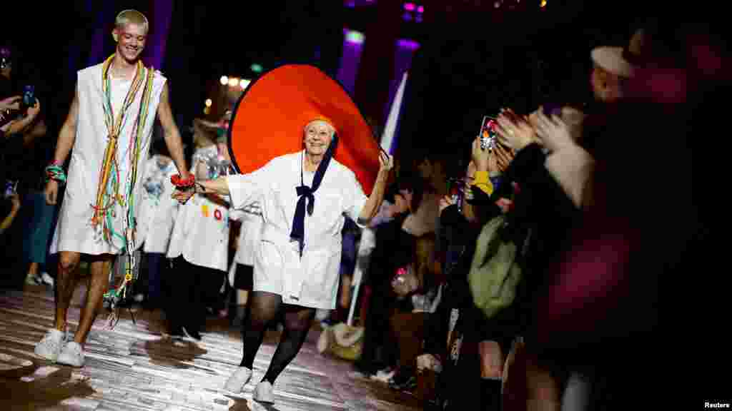 Models present creations by fashion school students of L'Institut Superieur des Arts Appliques as part of a fashion show named "Another Look at Old Age" organized by the Petits Freres des Pauvres Association to promote a more inclusive stance on age in Paris.