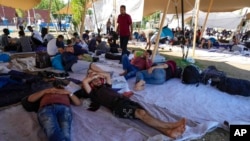 Hundreds of migrants seek shelter outside an overcrowded asylum seekers center in Ter Apel, northern Netherlands, Aug. 25, 2022.