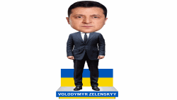 An image of a plastic bobblehead figurine of Ukrainian President Volodymyr Zelenskyy unveiled by the the National Bobblehead Hall of Fame and Museum.