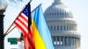 FILE - The flags of Ukraine, the United States, and the District of Columbia fly together on Pennsylvania Avenue near the Capitol, March 5, 2022, by order of the mayor of Washington. 