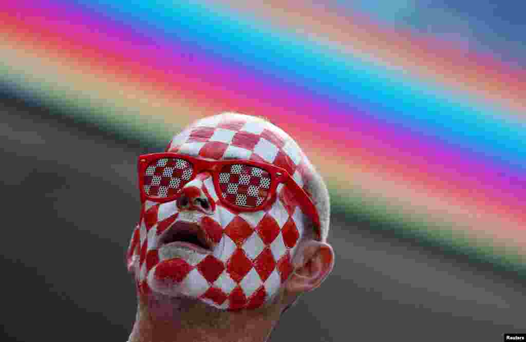A Croatia fan is seen inside the Al Bayt Stadium, Al Khor, Qatar, before the World Cup group F soccer match between Morocco and Croatia.