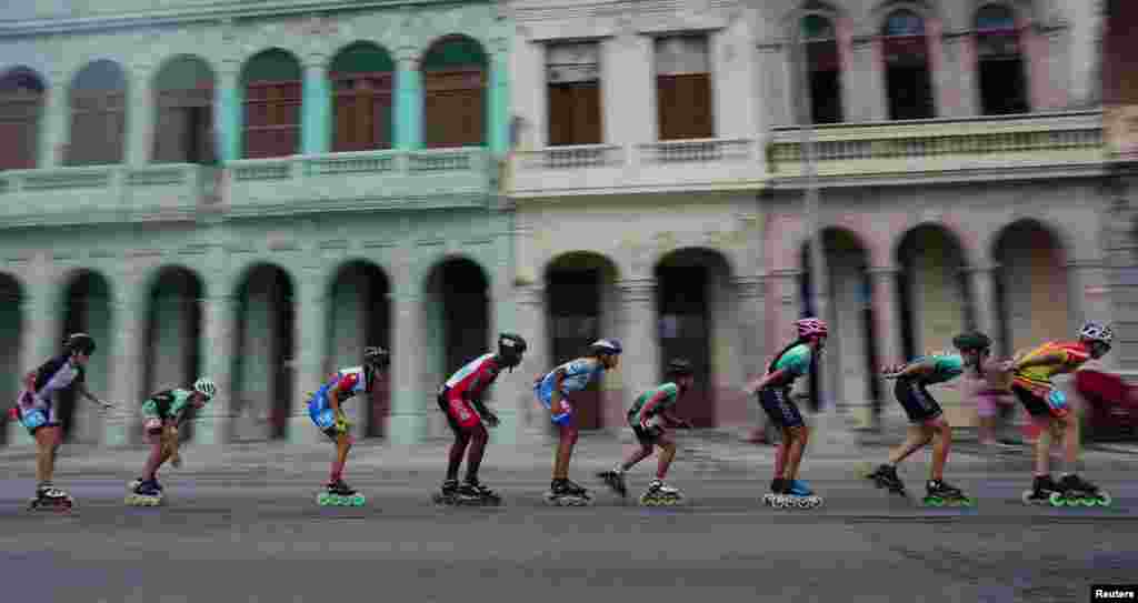 Participants take part in the 2nd Havana International Skate Marathon in Havana, Cuba, Dec. 4, 2022.