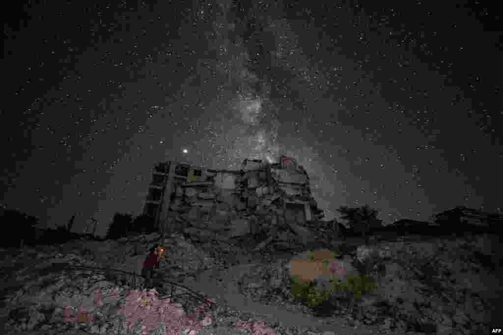 The Milky Way is seen in the night sky in the town of Ariha in Syria's rebel-held northwestern Idlib province, June 27, 2020.