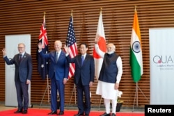 資料照：在日本出席印太地區安全四方機制會談的美日印澳四國領導人。左一為澳大利亞總理阿爾巴尼斯。 （2022年5月24日）