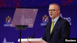 澳大利亞總理阿爾貝尼斯在巴厘島舉行的東盟峰會上講話。 （2022年11月14日）