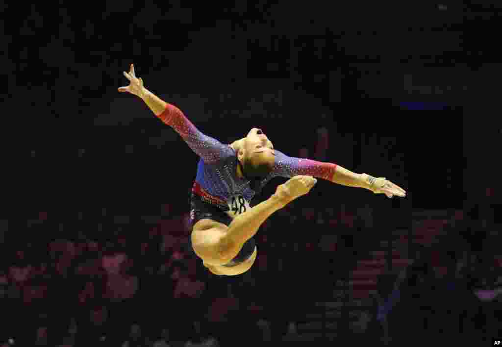 Britain's Jessica Gadirova competes in the floor exercise finals during the Artistic Gymnastics World Championships at M&amp;S Bank Arena in Liverpool, England.