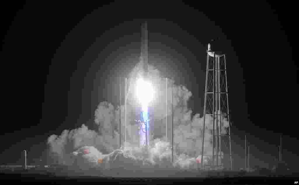 Northrup Grumman's Antares rocket lifts off the launch pad at the NASA Wallops Flight Facility in Wallops Island, Virginia, to deliver a supply capsule to the International Space Station.