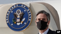 U.S. Secretary of State Antony Blinken arrives at Osan Air Base in Pyeongtaek, South Korea, Wednesday, March 17, 2021. 