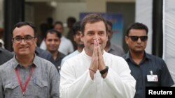 Rahul Gandhi, president of India's main opposition Congress party, leaves after casting his vote at a polling station in New Delhi, May 12, 2019.