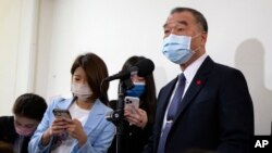 In this photo released by the Taiwan Ministry of National Defense, Taiwan's Defense Minister Chiu Kuo-cheng speaks in Taipei, Taiwan, Thursday, March 10, 2022.