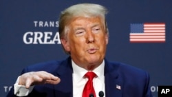 President Donald Trump speaks during a roundtable discussion about "Transition to Greatness: Restoring, Rebuilding, and Renewing," at Gateway Church Dallas, Thursday, June 11, 2020, in Dallas.(AP Photo/Alex Brandon)