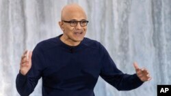 Microsoft CEO Satya Nadella speaks during the introduction of the integration of Microsoft Bing search engine and Edge browser with OpenAI on Tuesday, Feb. 7, 2023, in Redmond, Wash. (AP Photo/Stephen Brashear)